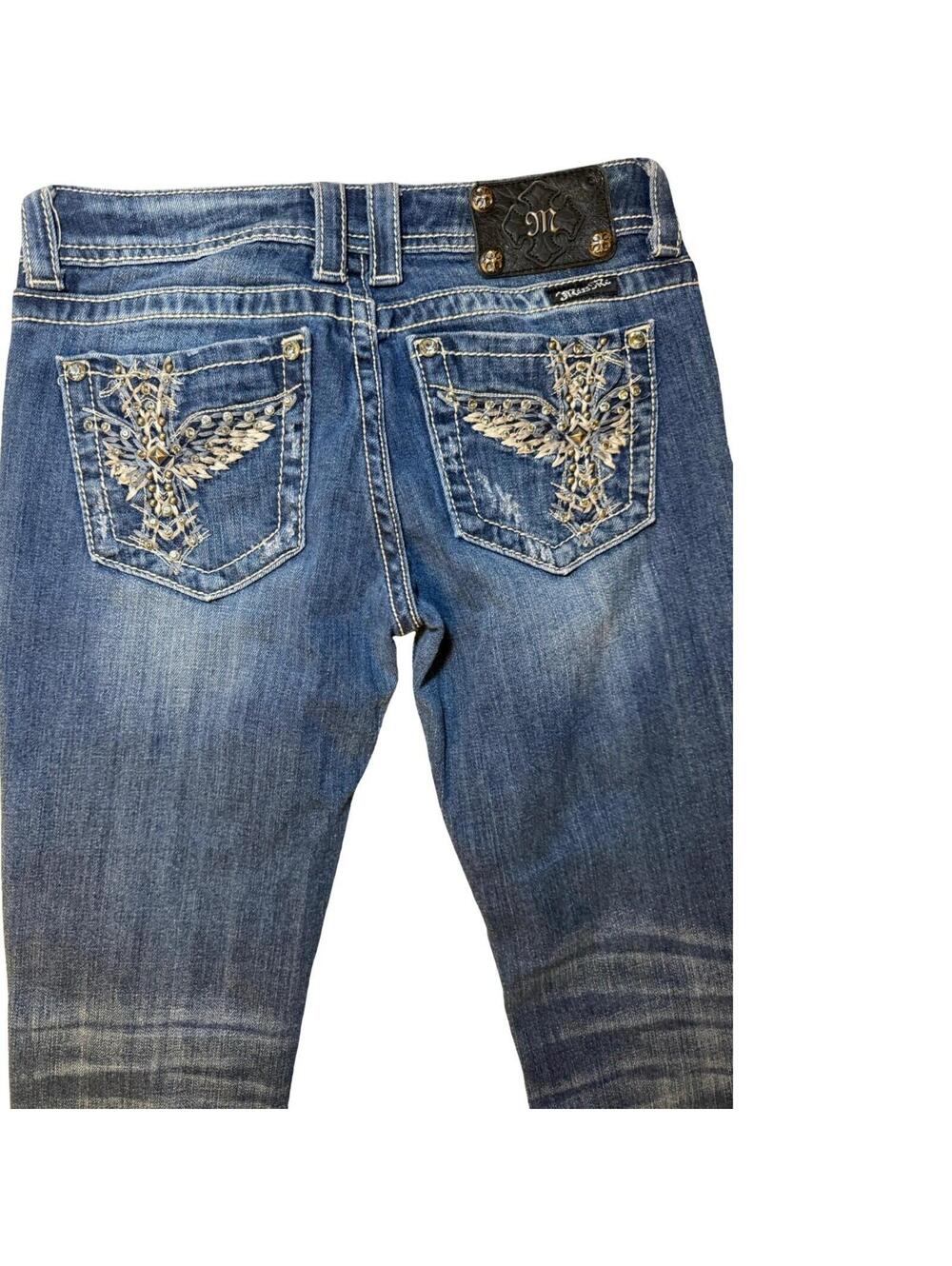 Miss Me Skinny Jeans JP5117SK-2 Blue Distressed Embellished Wing Pocket Size 27